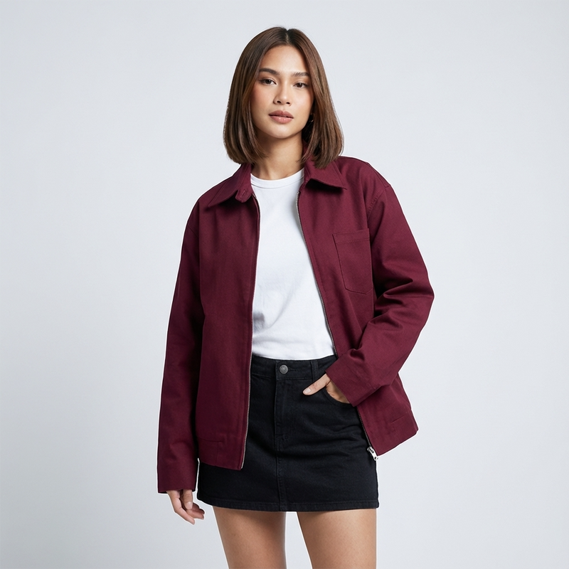 Kestrel Everly Women's Bomber Jacket | Burgundy Zip-Up, Chest Pocket