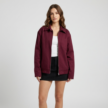 Kestrel Everly Women's Bomber Jacket | Burgundy Zip-Up, Chest Pocket