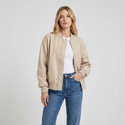 Elowen Women’s Oversized Bomber Jacket | Zip Front, Ribbed Trim