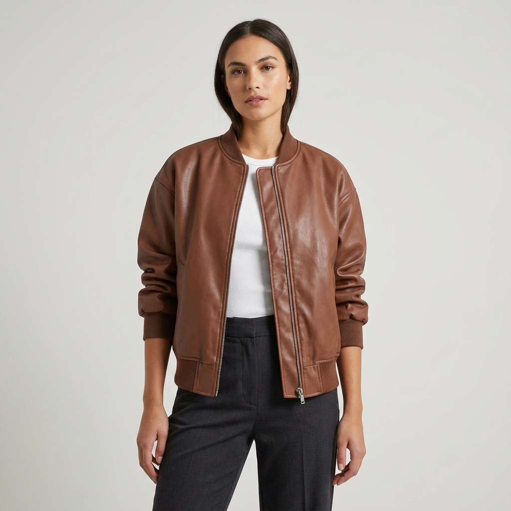 Elowen Women’s Oversized Bomber Jacket | Zip Front, Ribbed Trim