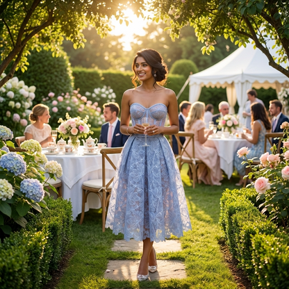 Seraphina Women’s Strapless Lace Midi Dress | Sweetheart Neckline, Flared Skirt