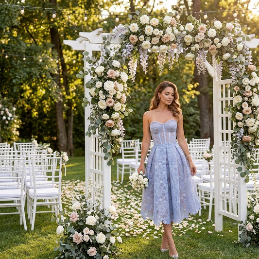 Seraphina Women’s Strapless Lace Midi Dress | Sweetheart Neckline, Flared Skirt