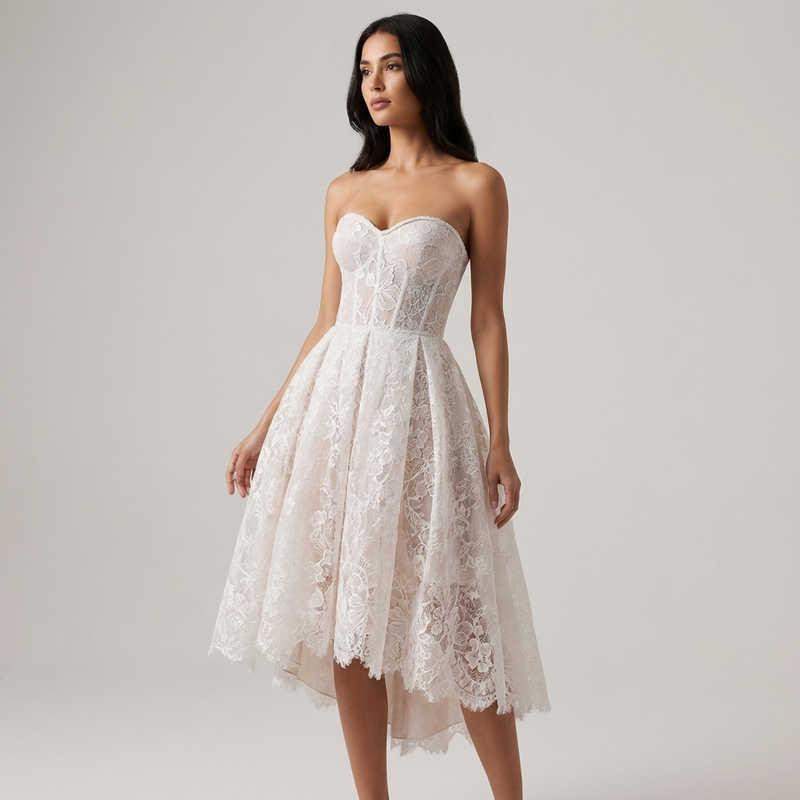 Seraphina Women’s Strapless Lace Midi Dress | Sweetheart Neckline, Flared Skirt