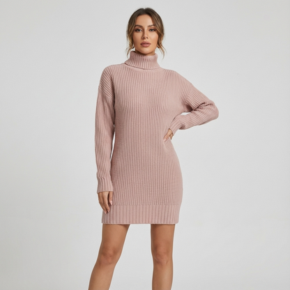 Seren Women’s Ribbed Knit Jumper Dress | High Neck, Mini Length