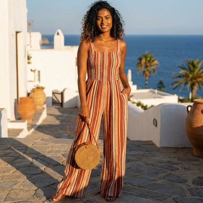 Combinaison rayée pour femme Lunara | Encolure carrée, jambe large