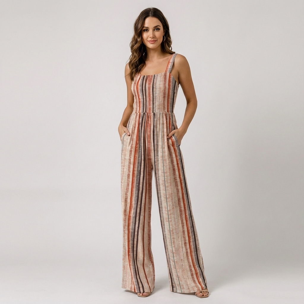 Combinaison rayée pour femme Lunara | Encolure carrée, jambe large