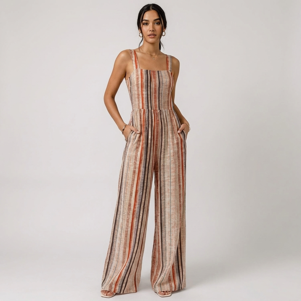 Combinaison rayée pour femme Lunara | Encolure carrée, jambe large