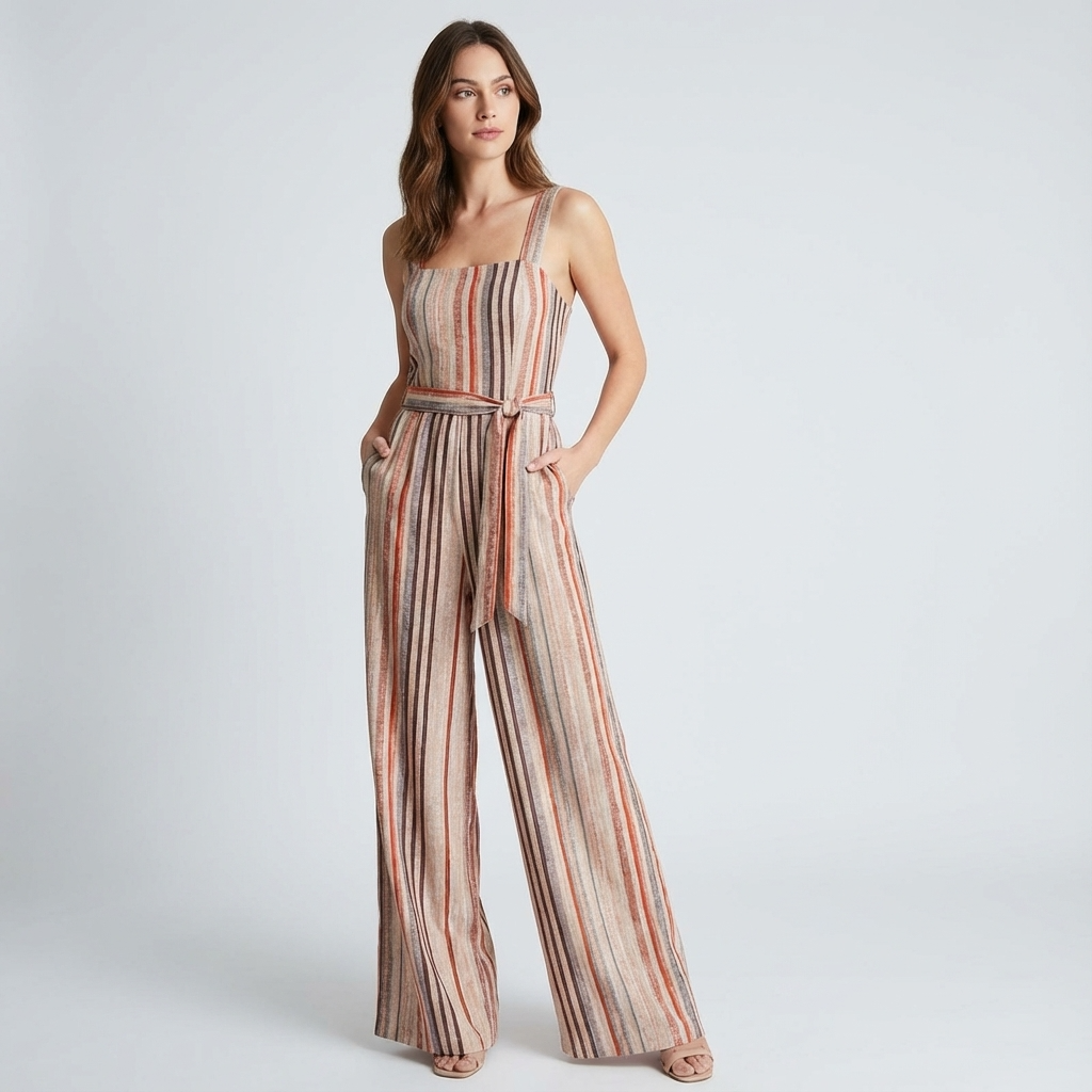 Combinaison rayée pour femme Lunara | Encolure carrée, jambe large