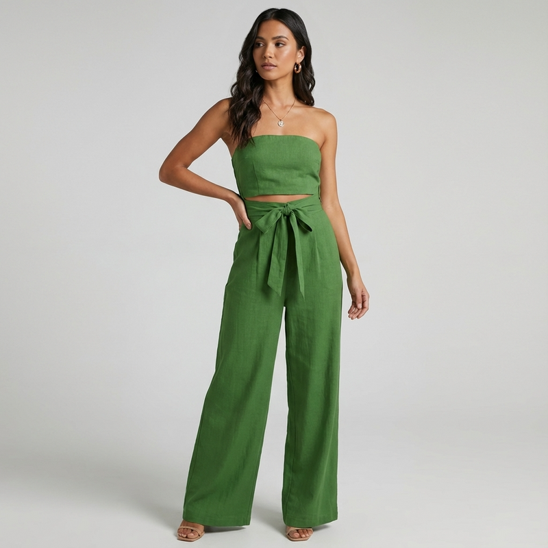 Thistle Arlena Women’s Strapless Jumpsuit | Wide Leg, Tie Waist