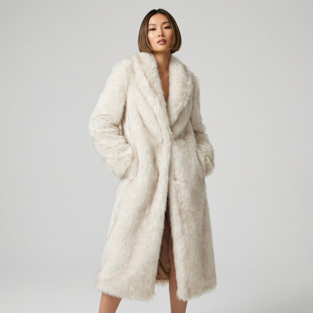 Abrigo Largo para Mujeres de Rora | Acabado de Piel Sintética, Cuello de Chal