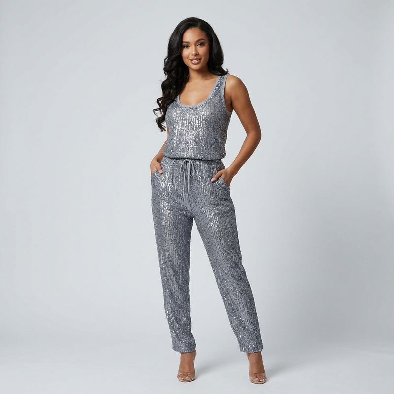 Cove Lyra Women’s Sequin Jumpsuit | Sleeveless Design, Drawstring Waist