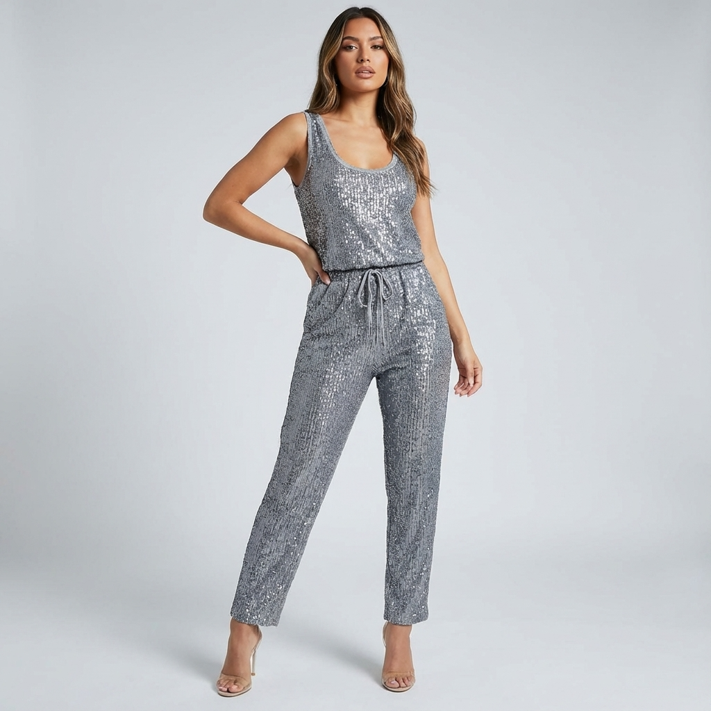 Cove Lyra Women’s Sequin Jumpsuit | Sleeveless Design, Drawstring Waist