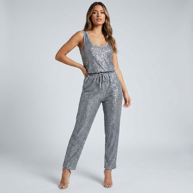 Cove Lyra Women’s Sequin Jumpsuit | Sleeveless Design, Drawstring Waist