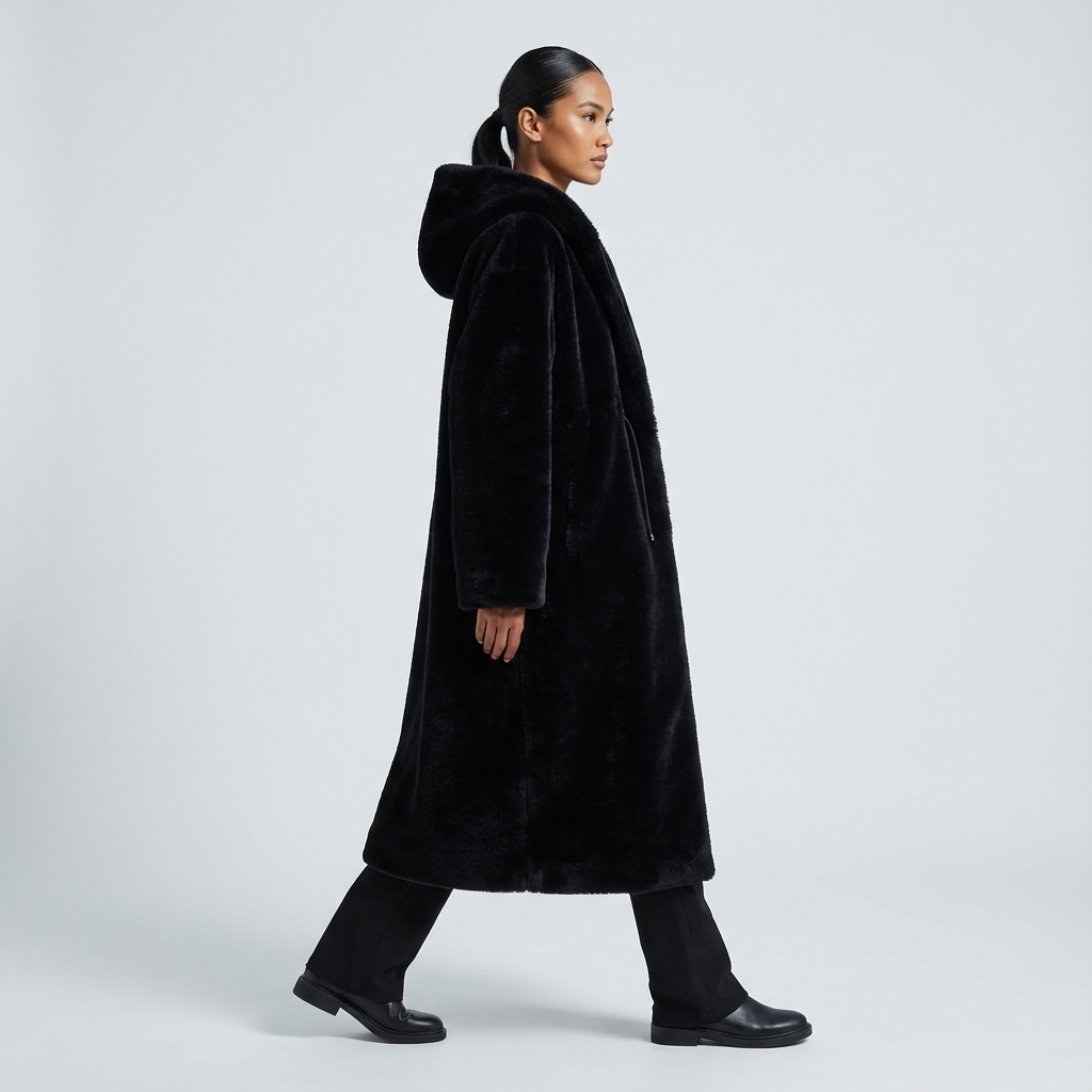 Abrigo largo con capucha de Eirene para mujer | Cierre con cremallera, Textura de piel sintética