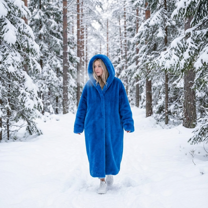 Abrigo largo con capucha de Eirene para mujer | Cierre con cremallera, Textura de piel sintética