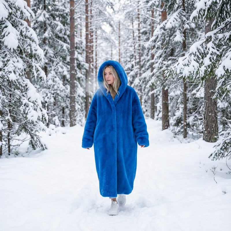 Abrigo largo con capucha de Eirene para mujer | Cierre con cremallera, Textura de piel sintética