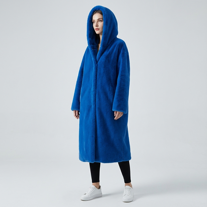 Abrigo largo con capucha de Eirene para mujer | Cierre con cremallera, Textura de piel sintética