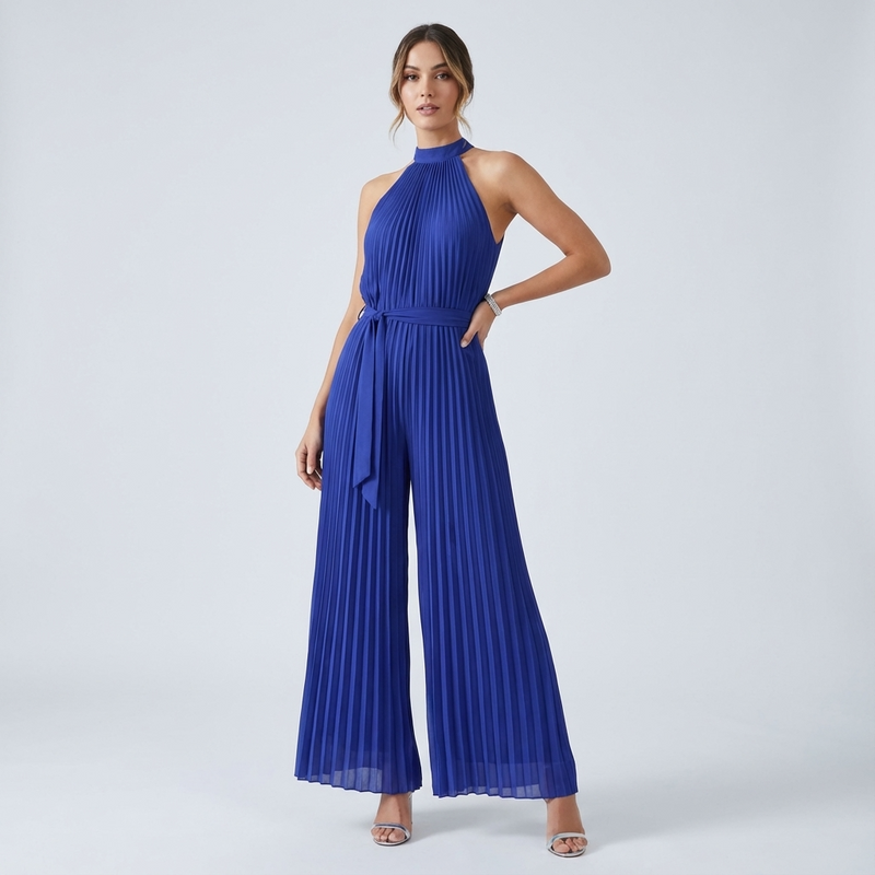 Heath Lunara Women’s Pleated Halter Jumpsuit | Sleeveless Design, Wide-Leg Silhouette