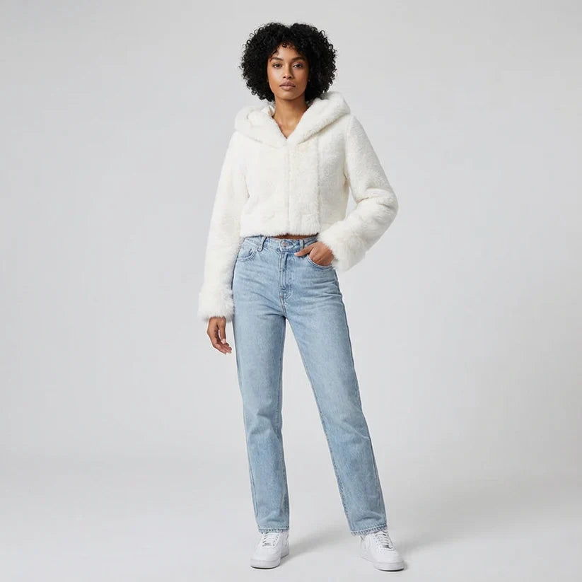 Pine Lyra Women’s Faux Fur Jacket | Oversized Hood, Plush Silhouette