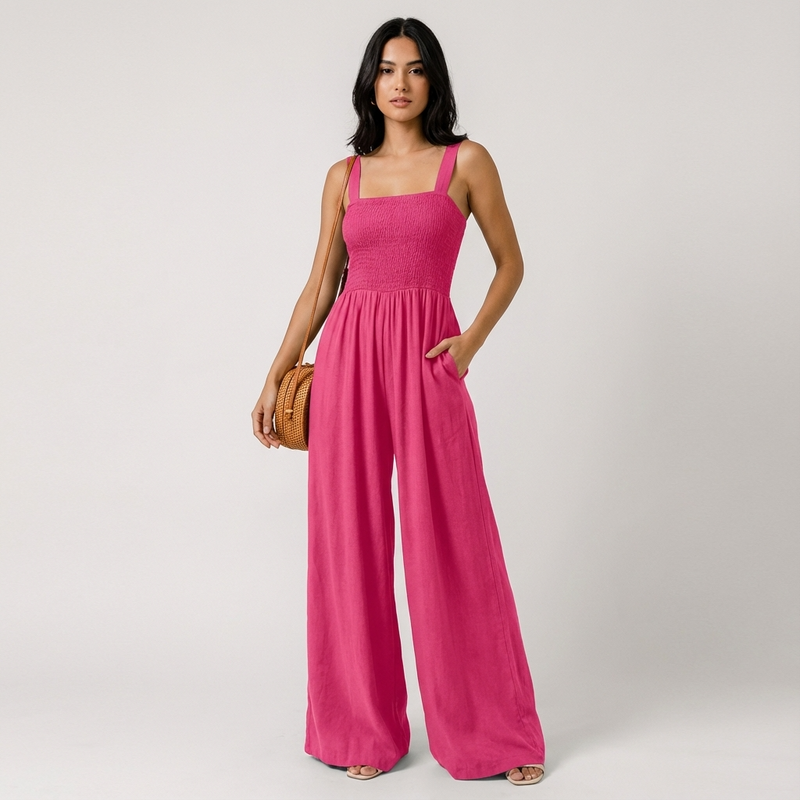 Slate Lucia Women’s Jumpsuit | Smocked Bodice, Wide-Leg Silhouette