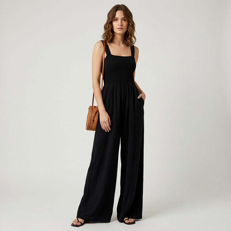 Slate Lucia Women’s Jumpsuit | Smocked Bodice, Wide-Leg Silhouette