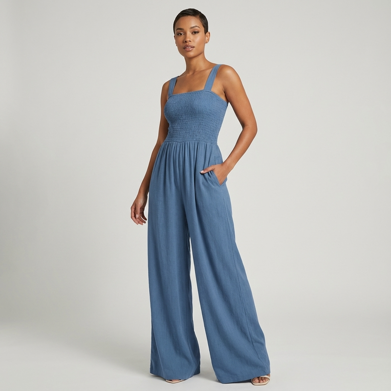 Slate Lucia Women’s Jumpsuit | Smocked Bodice, Wide-Leg Silhouette