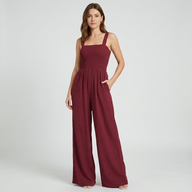 Slate Lucia Women’s Jumpsuit | Smocked Bodice, Wide-Leg Silhouette