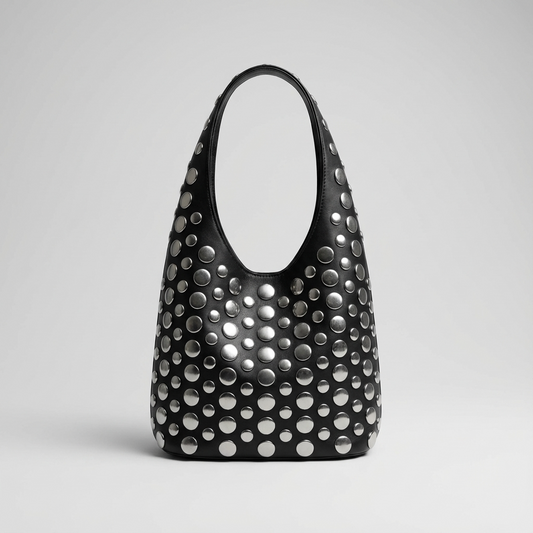 Arden Women’s Studded Bucket Bag | Bold Metallic Detail, City Edge