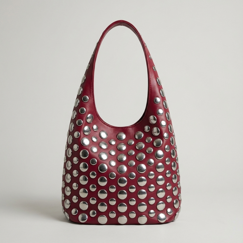 Fable Arden Women’s Studded Bucket Bag | Bold Metallic Detail, City Edge