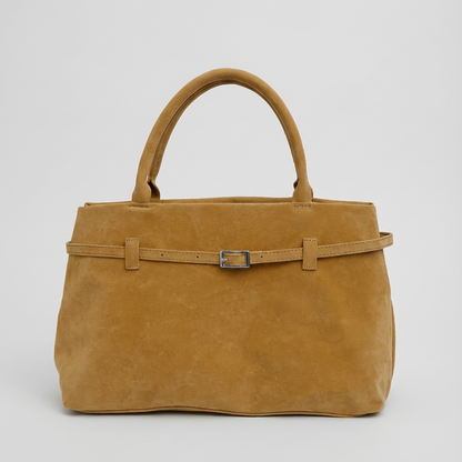 Aurelia Women’s Suede Handbag | Belted Front Design, Top Handle