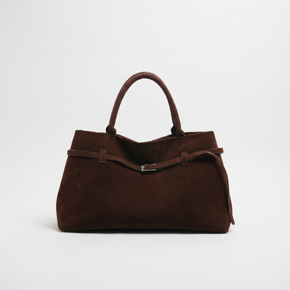 Aurelia Women’s Suede Handbag | Belted Front Design, Top Handle