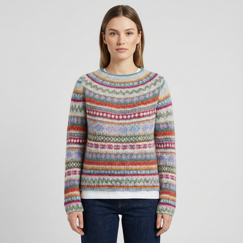 Avelyn Women’s Knit Sweater | Boat Neck, Multicolor Pattern