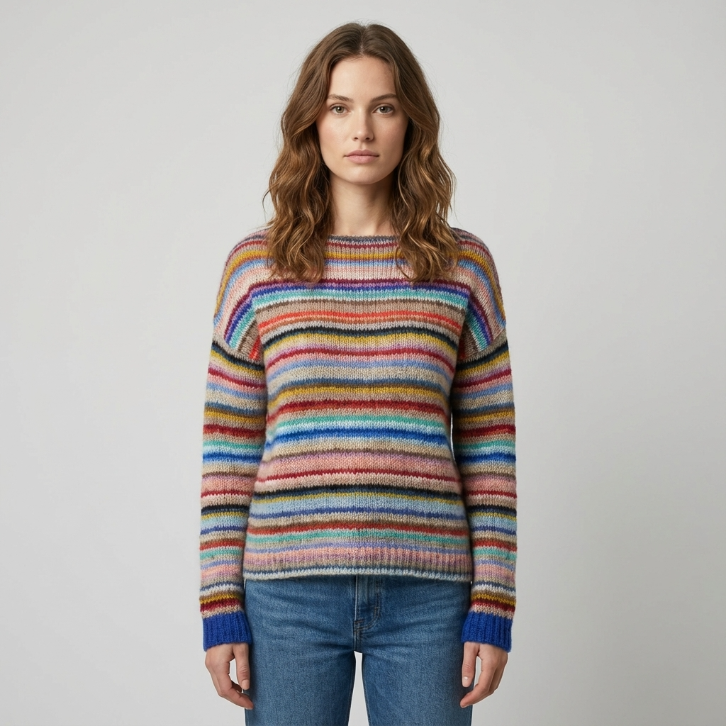 Avelyn Women’s Knit Sweater | Boat Neck, Multicolor Pattern