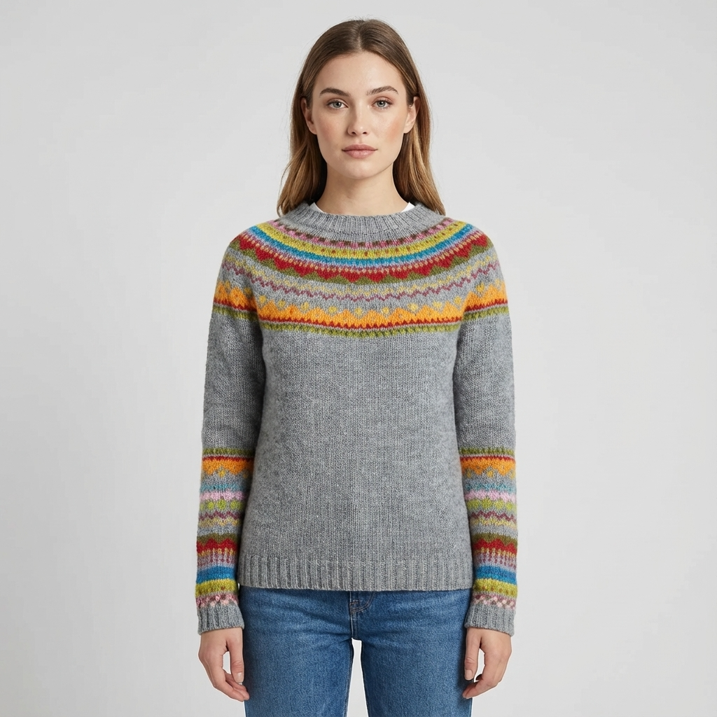 Avelyn Women’s Knit Sweater | Boat Neck, Multicolor Pattern