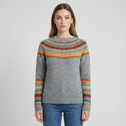 Avelyn Women’s Knit Sweater | Boat Neck, Multicolor Pattern
