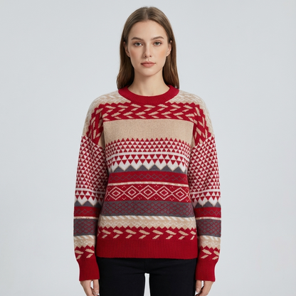 Zavira Women’s Knit Sweater | Nordic Pattern, Crew Neck