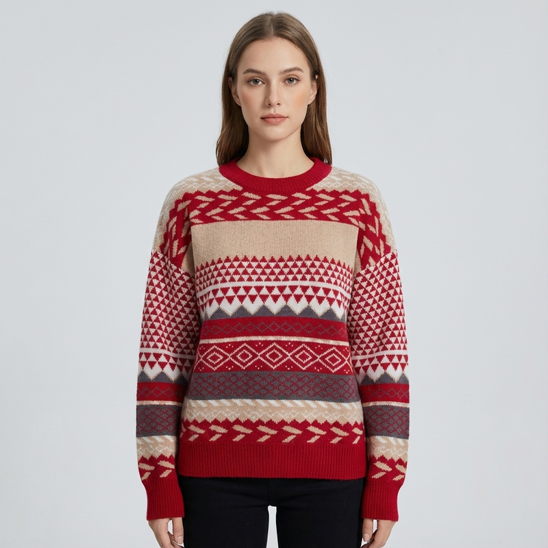 Zavira Women’s Knit Sweater | Nordic Pattern, Crew Neck