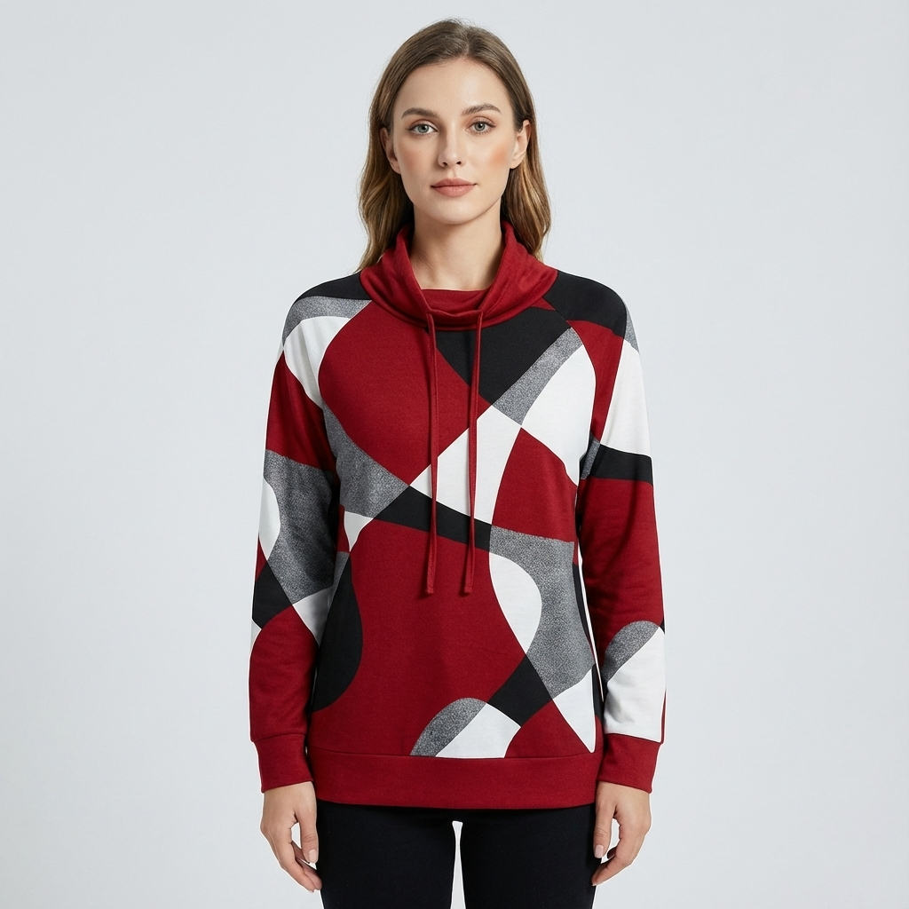 Thistle Virella Women’s Pullover Hoodie | Geometric Print, Cowl Neck