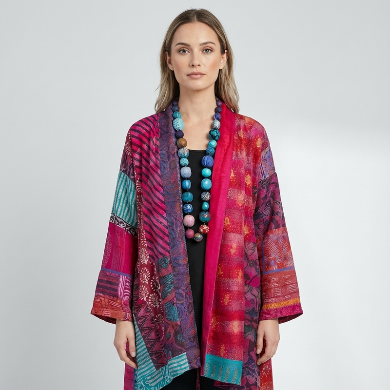 Aurex Women’s Open Cardigan | Patchwork Print, Relaxed Silhouette
