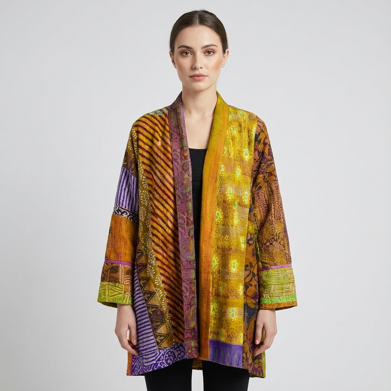 Aurex Women’s Open Cardigan | Patchwork Print, Relaxed Silhouette