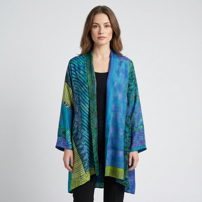Aurex Women’s Open Cardigan | Patchwork Print, Relaxed Silhouette