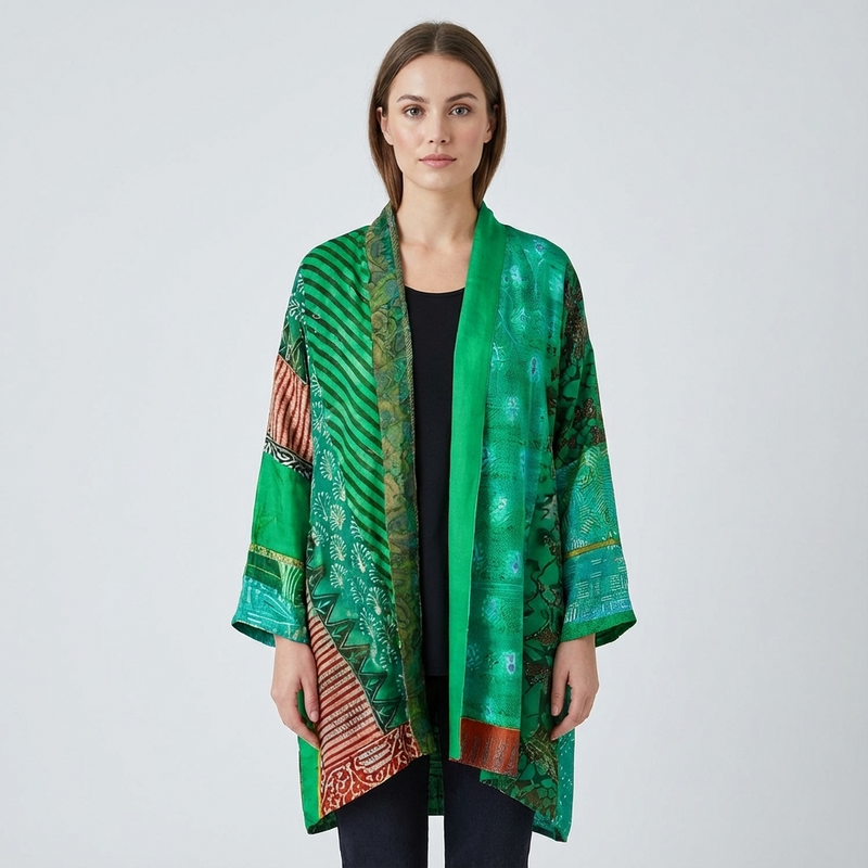 Aurex Women’s Open Cardigan | Patchwork Print, Relaxed Silhouette