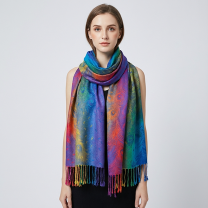 Zephyra Women’s Wrap Scarf | Multicolor Pattern, Fringed Edges
