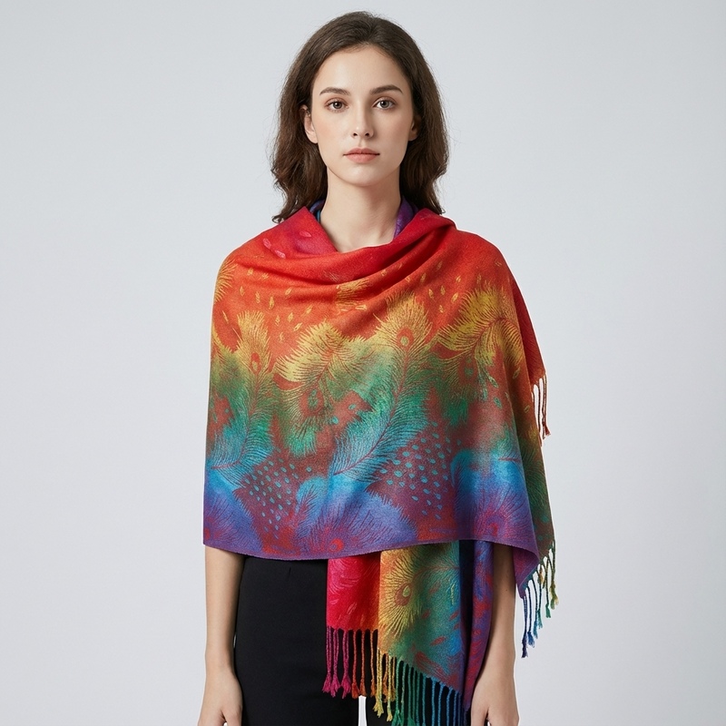 Zephyra Women’s Wrap Scarf | Multicolor Pattern, Fringed Edges
