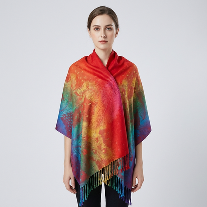 Zephyra Women’s Wrap Scarf | Multicolor Pattern, Fringed Edges