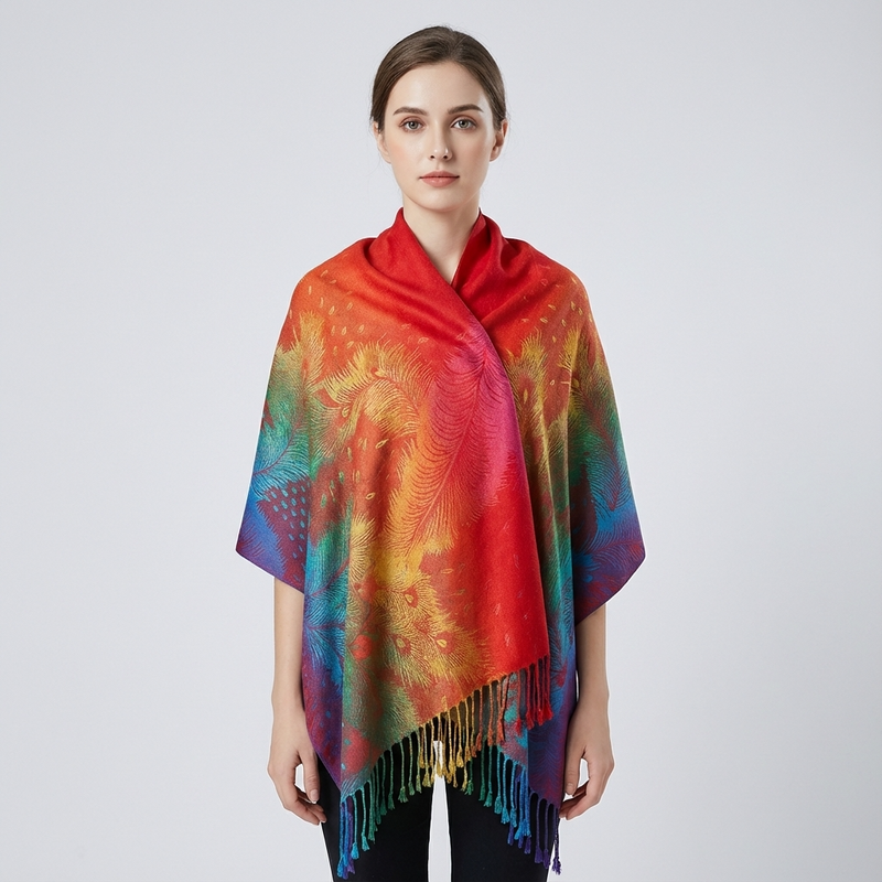 Zephyra Women’s Wrap Scarf | Multicolor Pattern, Fringed Edges
