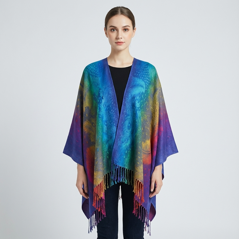 Zephyra Women’s Wrap Scarf | Multicolor Pattern, Fringed Edges