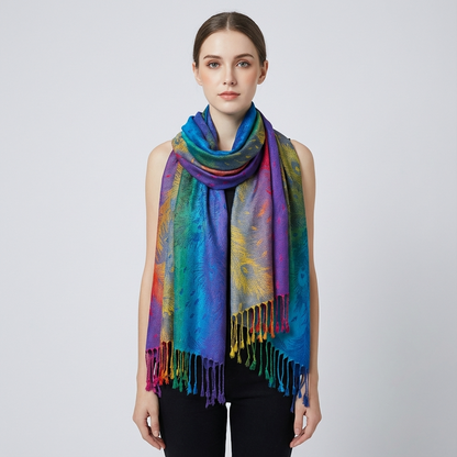 Zephyra Women’s Wrap Scarf | Multicolor Pattern, Fringed Edges