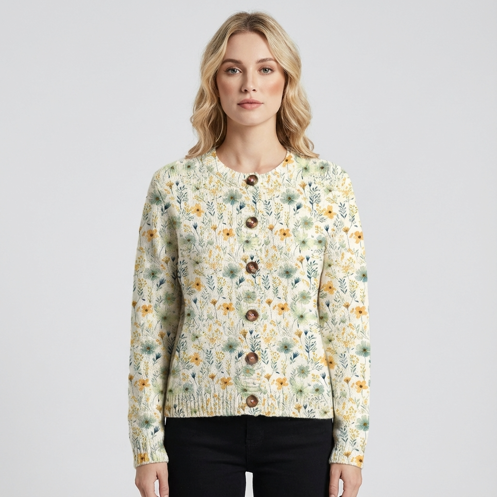 Arlena Women’s Floral Cardigan | Button Front, Round Neckline