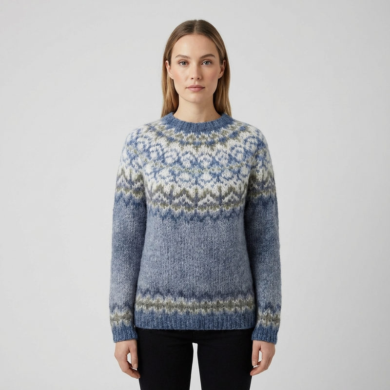 Calyrix Women’s Knit Sweater | Nordic Pattern, Crew Neck